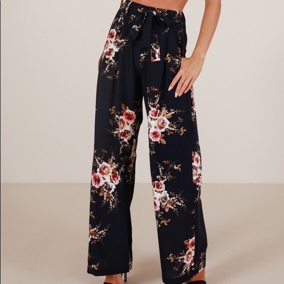 Showpo. Pants - Wide Leg Navy Floral Pants Showpo Kiss From A Rose